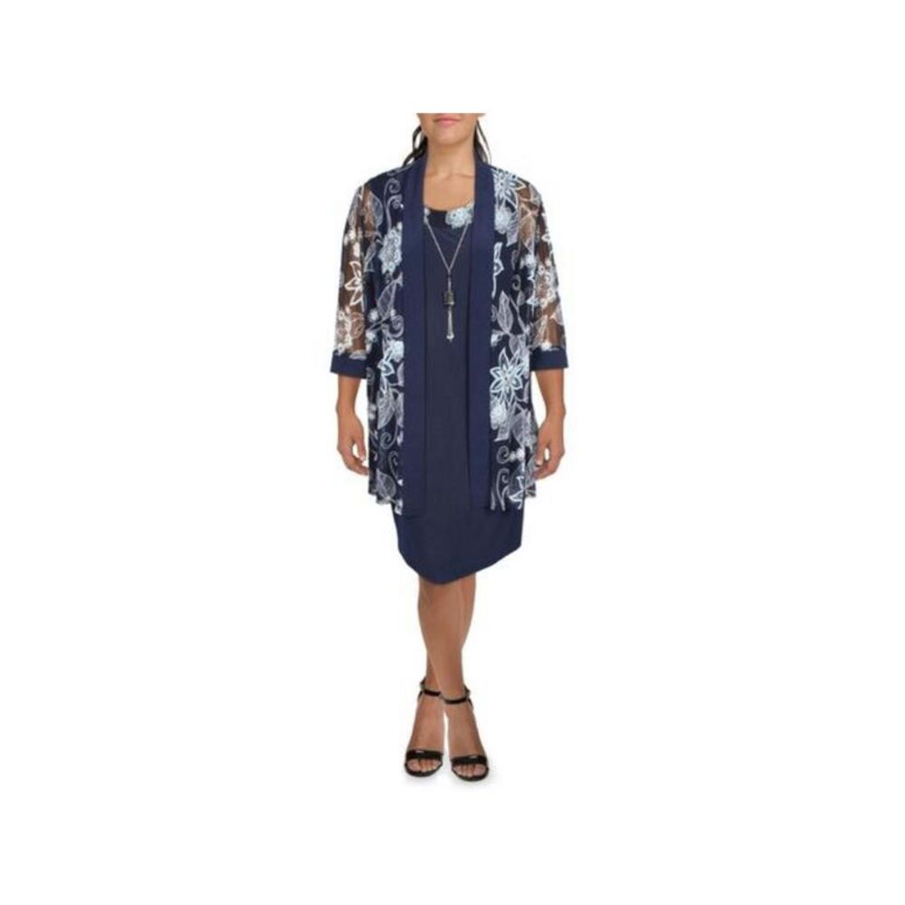 NWT R&M RICHARDS WOMAN Womens Navy 3/4 Sleeve Knee Length Shift Dress Plus 20W